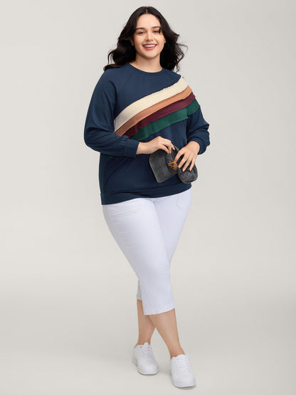 Rainbow Stripe Pleated Texture Sweatshirt