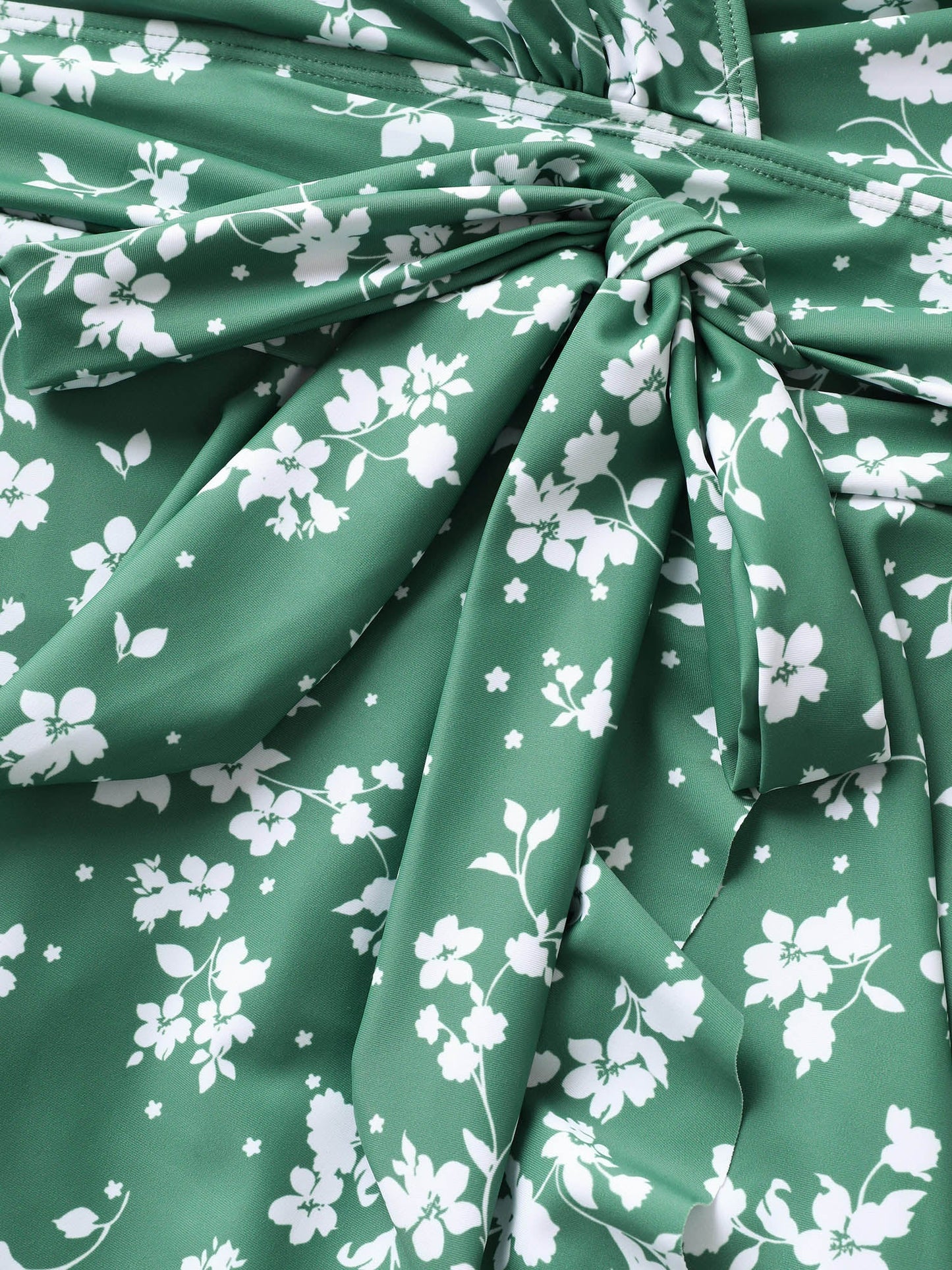 Ditsy Floral Overlap Collar Tie Knot Swim Dress
