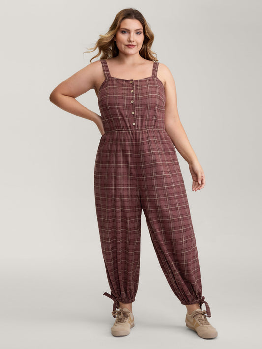 Retro Plaid Print Harem Style Jumpsuit