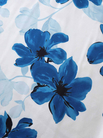Floral Pattern Shirred Pockets Midi Dress