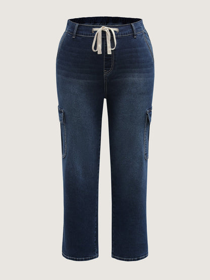 Waist Drawstring Straight-Leg Jeans