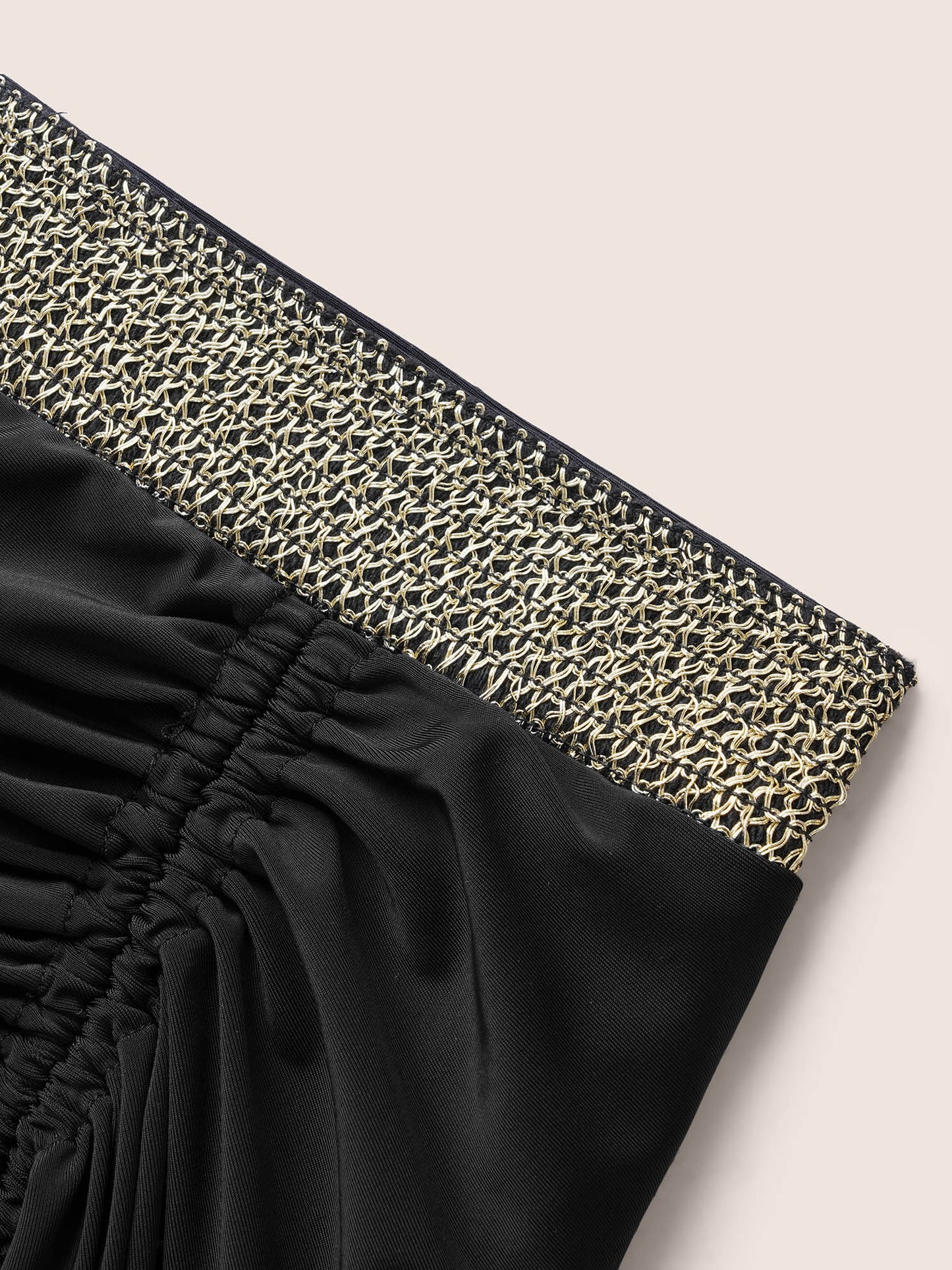 Contrast Webbing Patchwork Drawstring Gathered Swim Bottom
