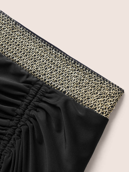 Contrast Webbing Patchwork Drawstring Gathered Swim Bottom