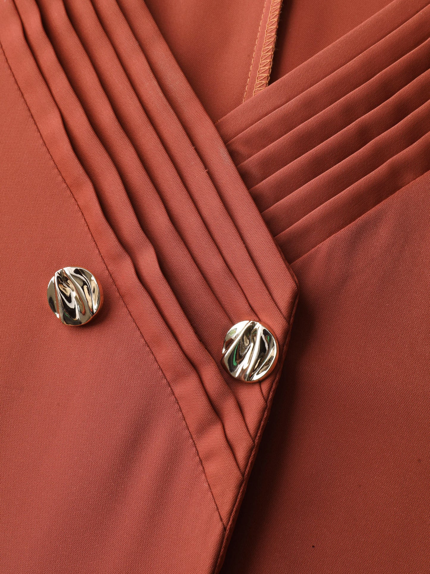 Pleated Neckline Metallic Buttons Blouse