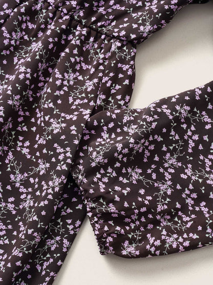 Ditsy Floral Keyhole Split Side Elastic Waist Dress