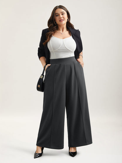 Ruched Tummy-Control Seamed Wide Leg Pants
