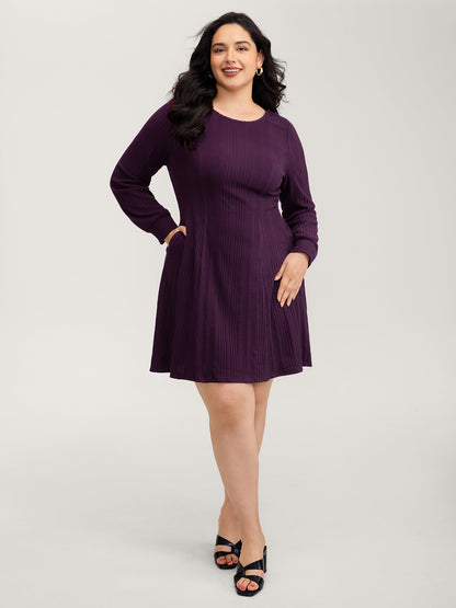 Cut-Out Embroidery Ribbed A-Line Mini Dress