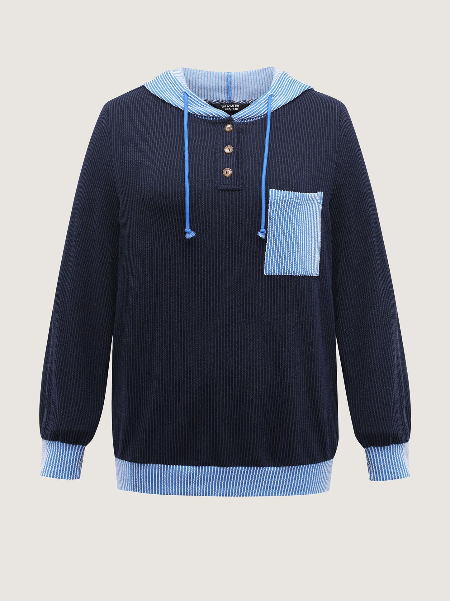 Color Contrast Textured Spliced Hoodie