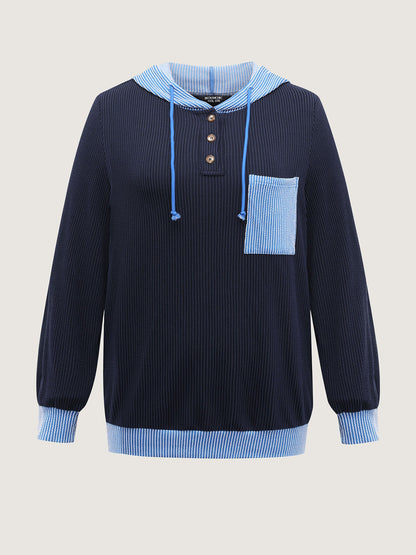 Color Contrast Textured Spliced Hoodie
