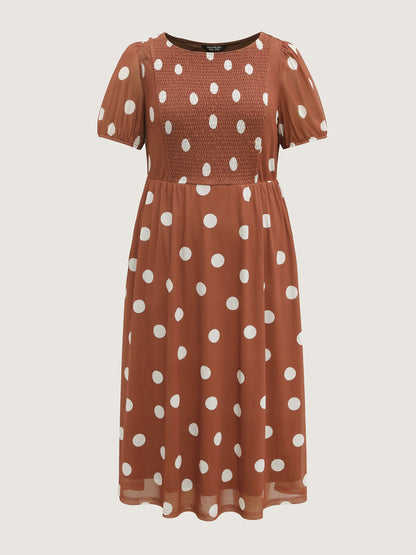 Polka Dots Shirred Bust Ease Midi Dress