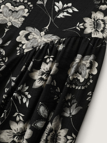 Floral Print Boat Neckline Midi Dress