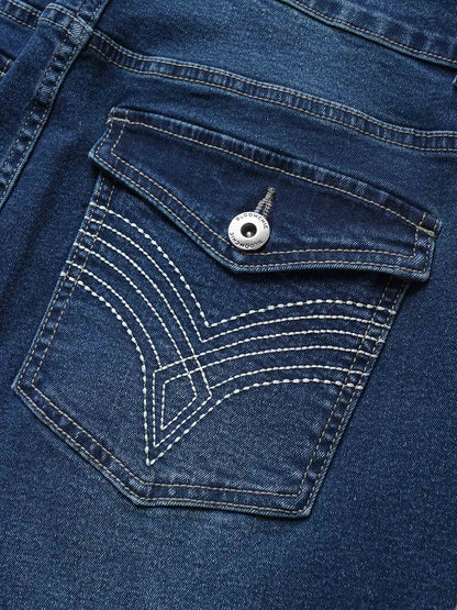 Plain Pocket Embroidered Skinny Jeans