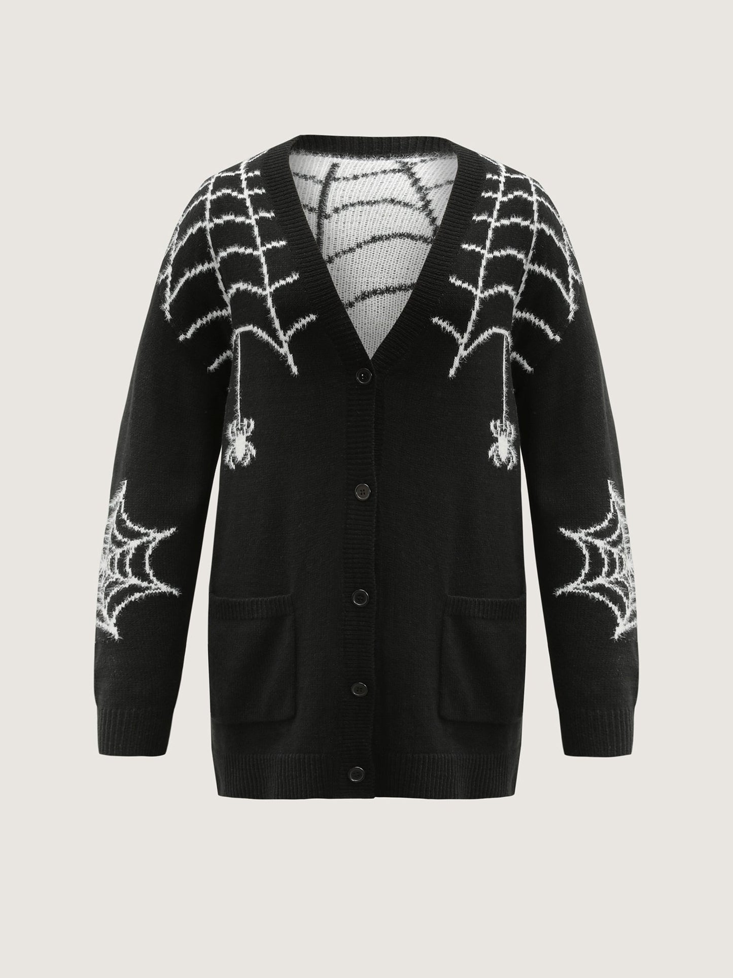 Spiderweb Jacquard Pockets Button Knit Cardigan