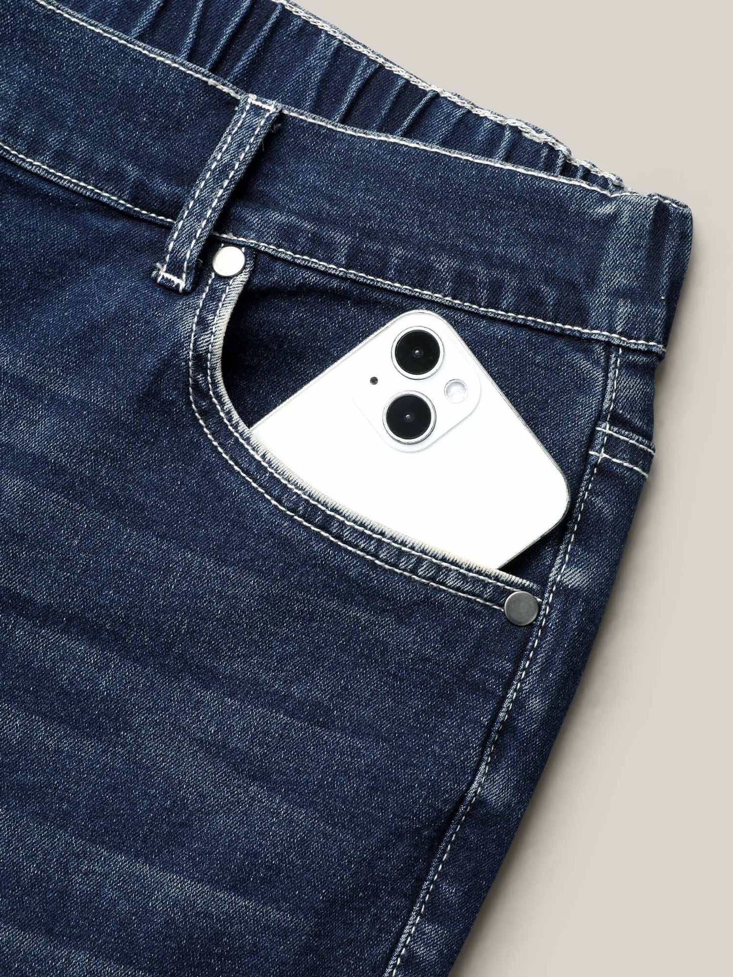 Whiskered Stretchy Waist Bootcut Jeans