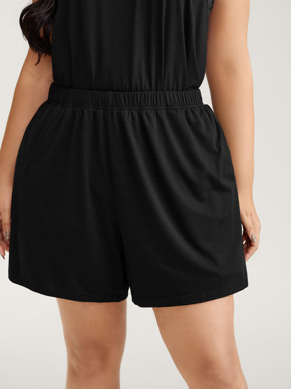 Lace Spliced Scoop Neck Loungewear Set