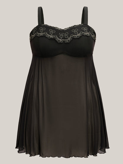 Lace Trim Stitch Sheer Mesh Sleep Dress