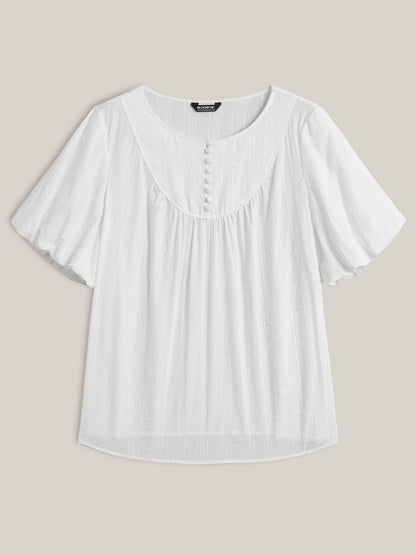 Pure Cotton Puff Sleeve Button Blouse