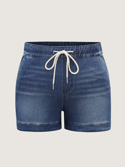 Pull-On Drawstring Waist Denim Shorts