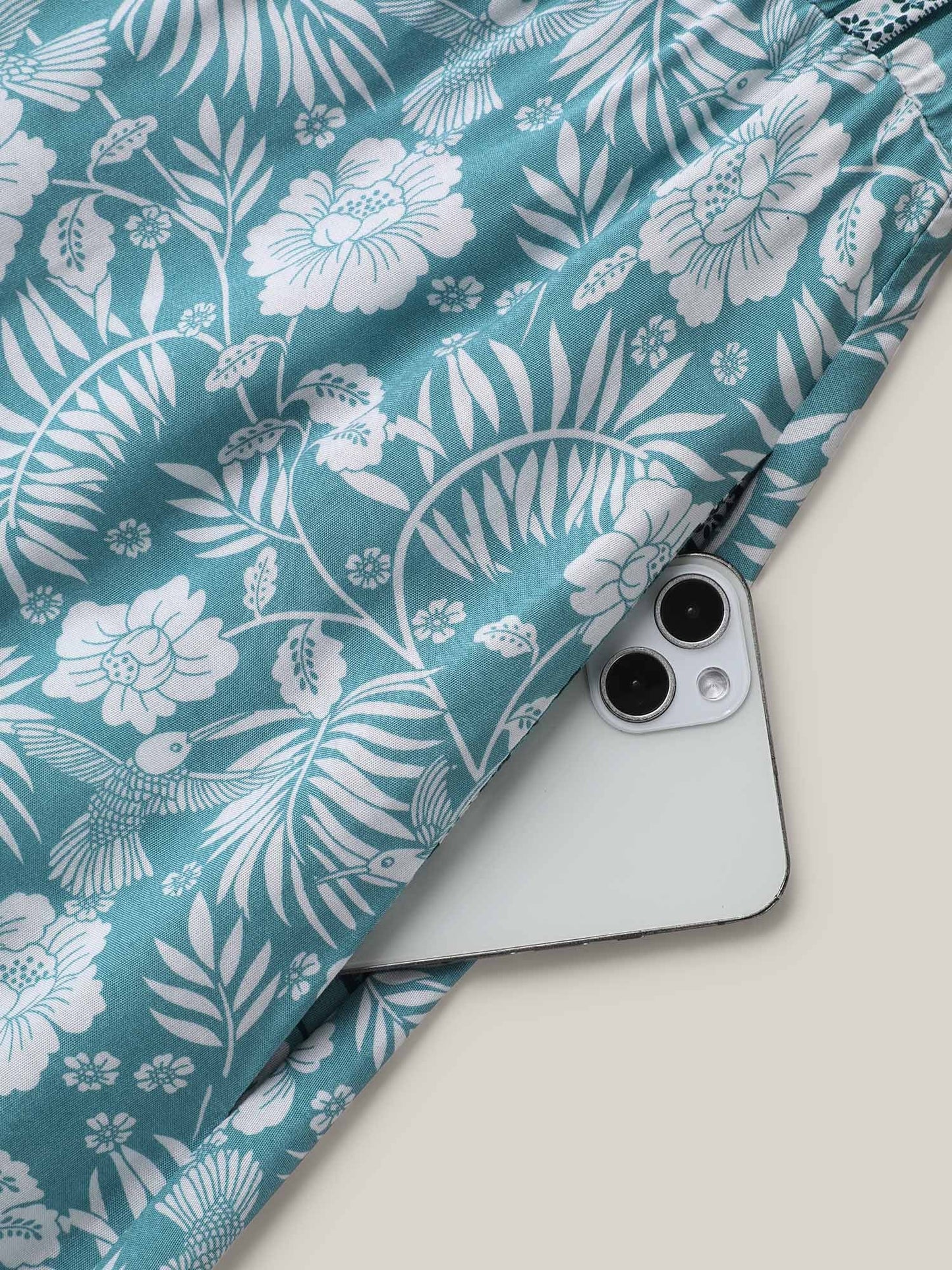 Floral Print Stretchy Waist Pockets Midi Dress