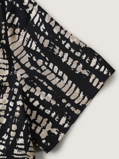 Abstract Print Cinched Waist Blouse