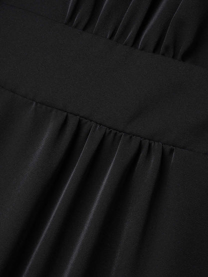 V-Neck Stretchy-Waist Button Flared Blouse