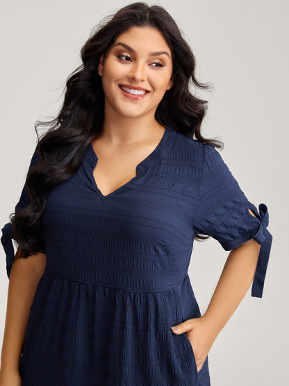 Textured Sleeve-Tie Tiered Maxi Dress
